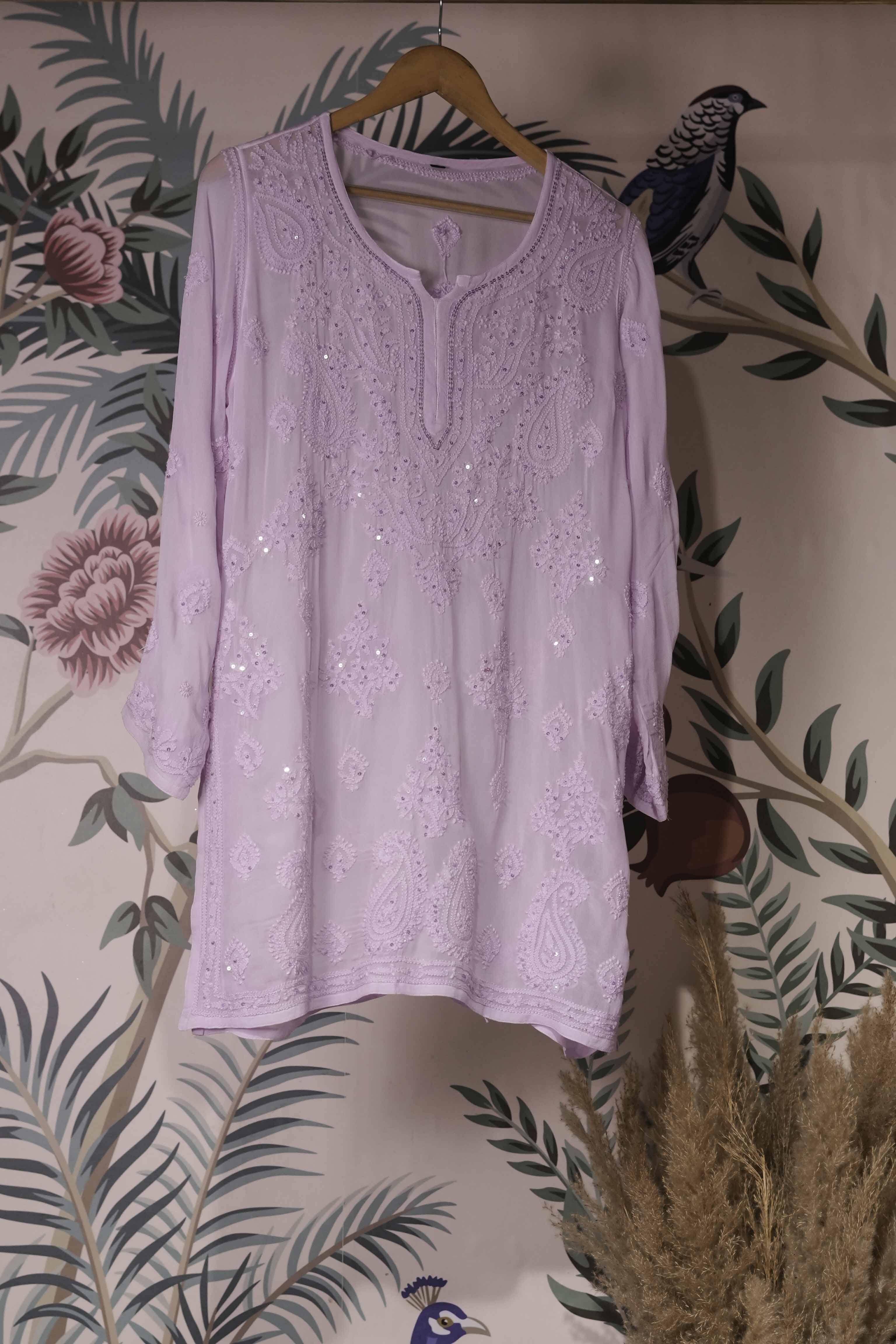 Georgette Beaded Pink Chikankari Kurti