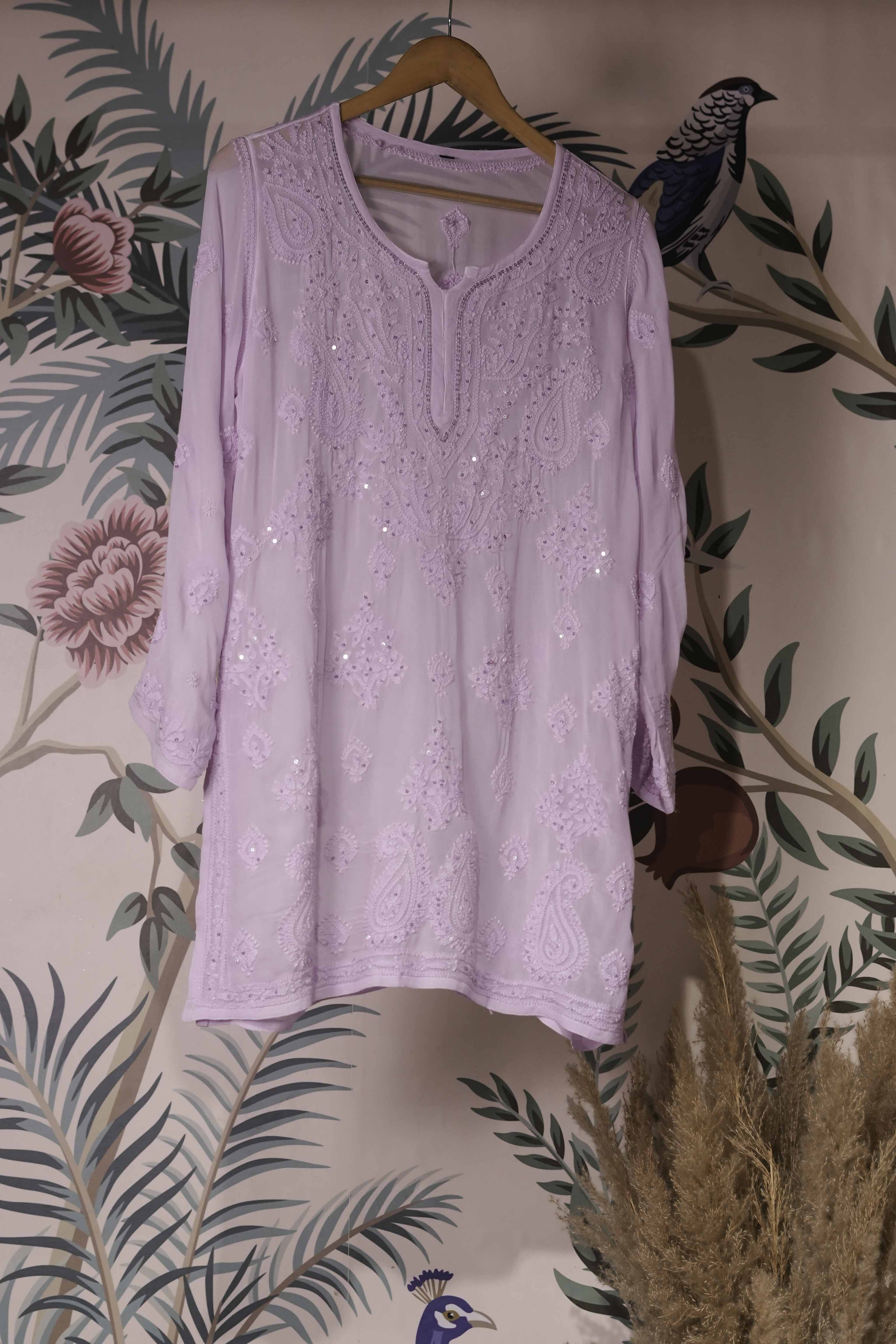 Georgette Beaded Pink Chikankari Kurti
