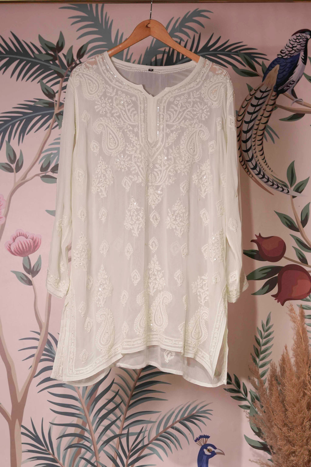 Georgette Beaded Lemon Chikankari Kurti